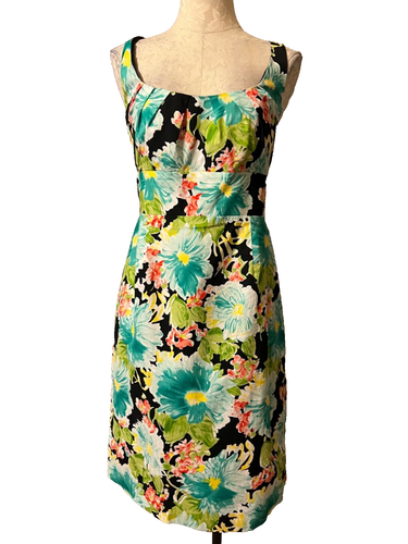 Suzi Chin Dress 12 Multicolor Vibrant Floral Stretch Cotton Sleeveless