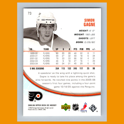 Simon Gagne #73 2005 Upper Deck Ice Philadelphia Flyers Hockey Card NHL NM - Picture 2 of 3