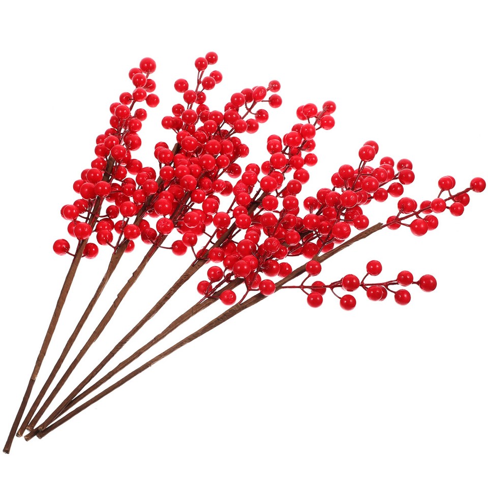 3 PCS Red Berry Branch Xmas Picks Artificial Stem Christmas Floral