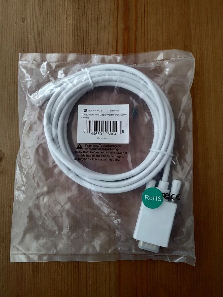 MONOPRICE - #6004. 10ft 32 AWG MiniDisplayPort to VGA Cable - White - Image 2 of 3