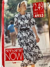 See & Sew Now # 4953 Vintage 90's Petite Dress Sewing Pattern Sz. 6-14 UnCut