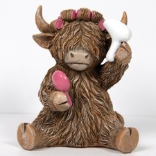 SITTING HIGHLAND COW  HAIRDO  ORNAMENT HOME DECOR