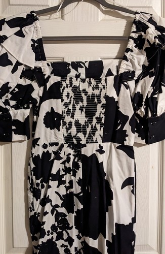 Christopher John Rogers Target Floral Dress 2 Puff Sleeve Faux Wrap Black White - Picture 7 of 8