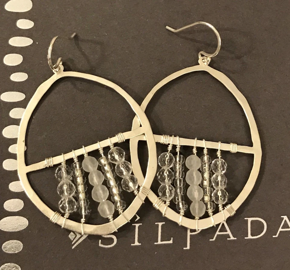 Pendientes Silpada Atrapasueños Plata de Ley 925 Cuentas de Cristal Aro Ovalado W2364 Foto 4 de 4