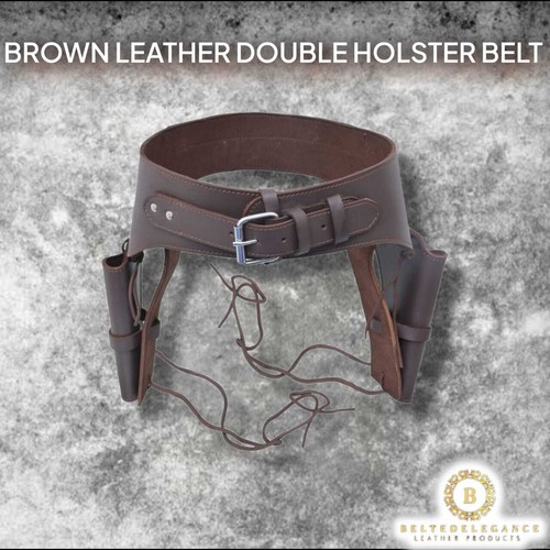 Western Gun Cowboy Hand Made Holster Leather Revolver Simple Brown Vintage Belt - Picture 9 of 11