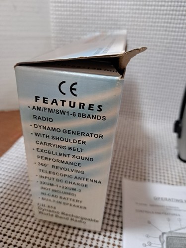 Dynamo Rechargeable GH- 858 AM/FM/SW 1-6 8 Band World Radio Box, Crank Broken - Picture 14 of 21