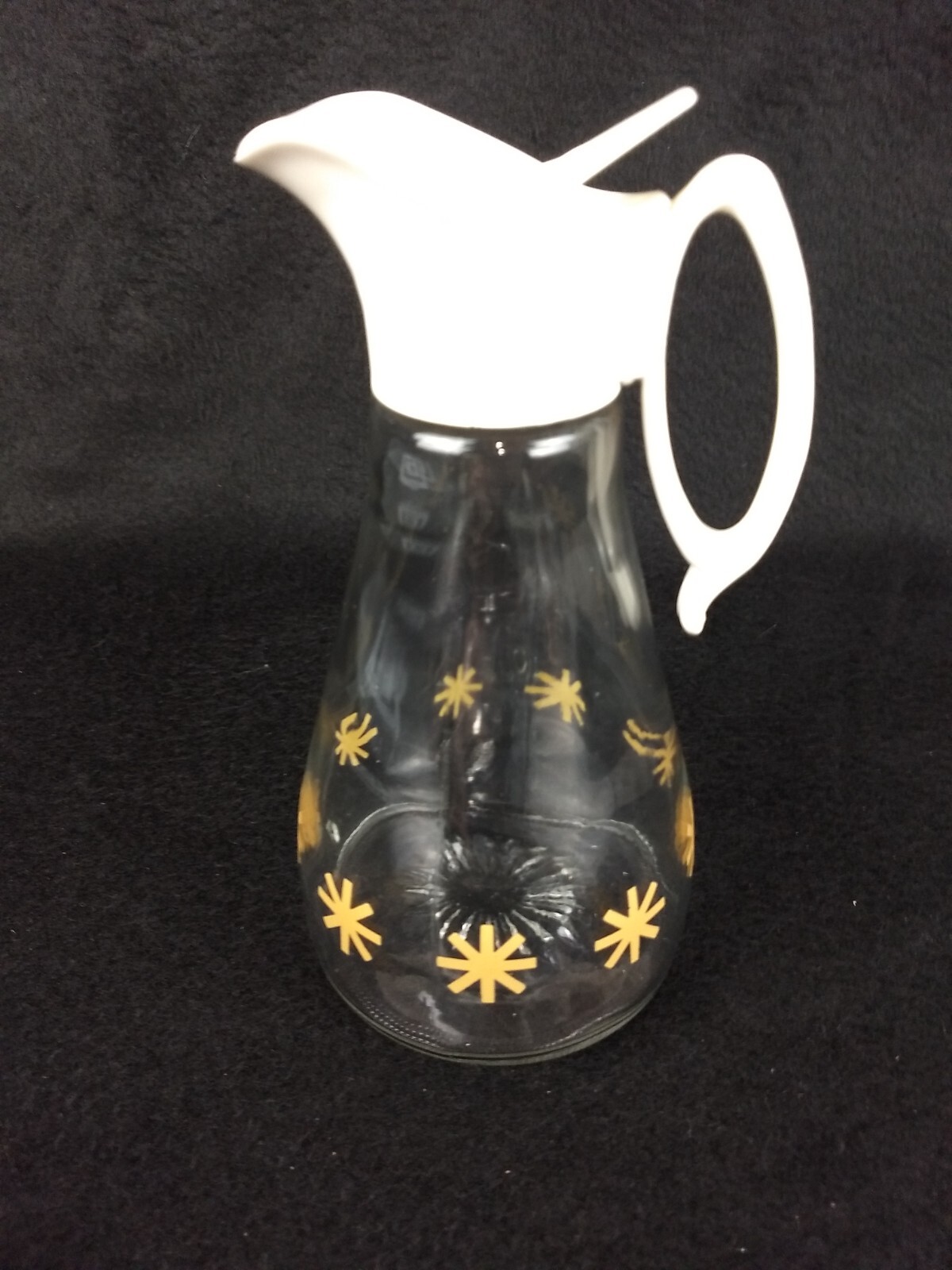 Vintage Log Cabin Glass Jar Starburst Atomic Gold Syrup Server 20 oz Dispenser