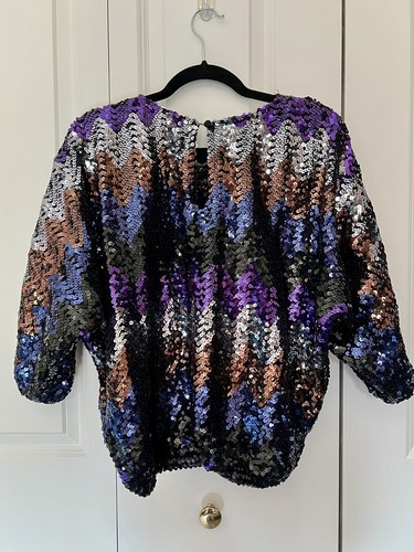 Blusa Top Vintage JOY STEVENS Multicolor Lentejuelas Moda Discoteca - Talla L NUEVA - Imagen 9 de 10