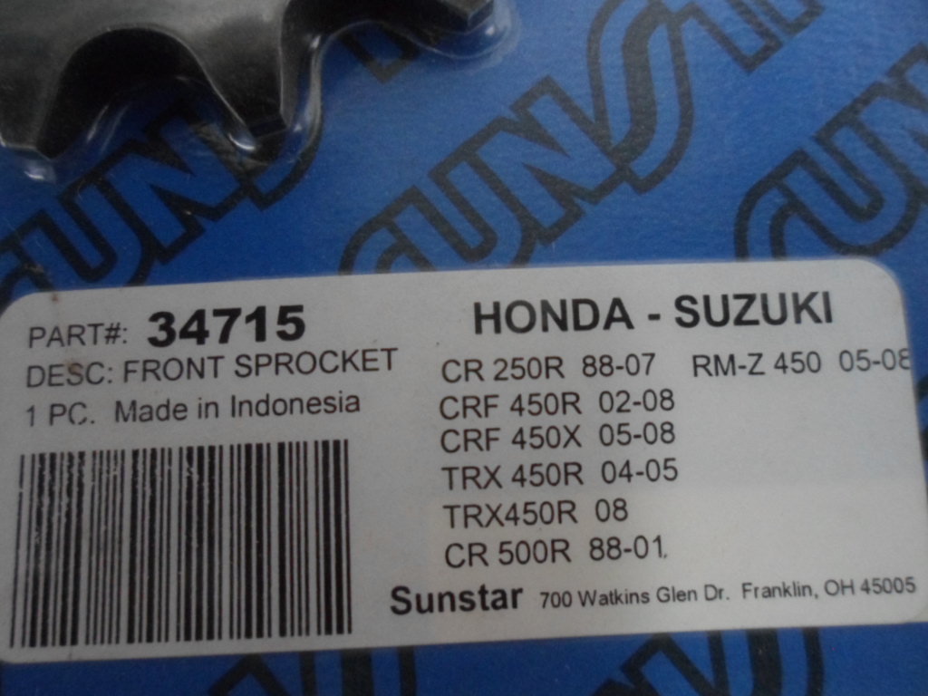 NOS Sunstar Front Sprocket 15T Honda Suzuki 88-08 CR250