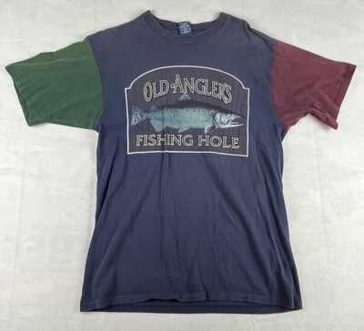 Vintage Belton Designer Tee Tri Color Old Angler's Fishing Hole Shirt L Made USA