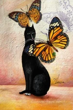 ORIGINAL ACRYLIC PAINTING CONTEMPORARY fine ART fantasy SURREAL butterfly cat