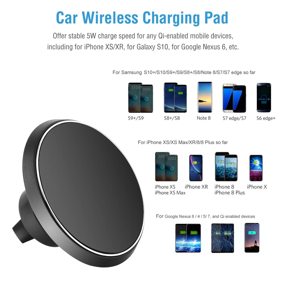  Wireless Car Charger Charging Magnetic Mount Holder For iPhone X 8 Samsung S9 - Image 3 of 4