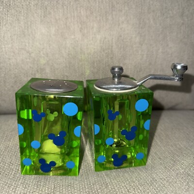 Disney Vintage Green Lucite Plastic Salt Shaker and Pepper Mill Grinder New