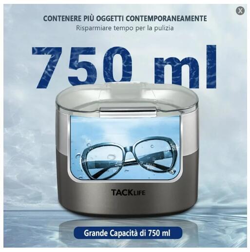 New TACKLIFE Stainless Steel Ultrasonic Jewelry Cleaner w/ Timer 750mL