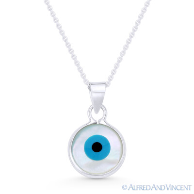 Evil Eye Mother-of-Pearl Luck Charm 925 Sterling Silver Necklace