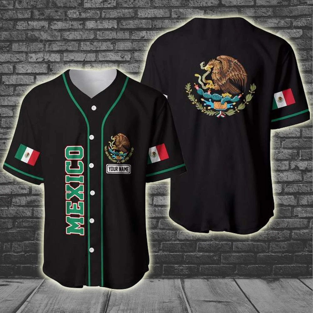 Custom Name Mexico black Baseball Jersey Shirt Short Sleeve