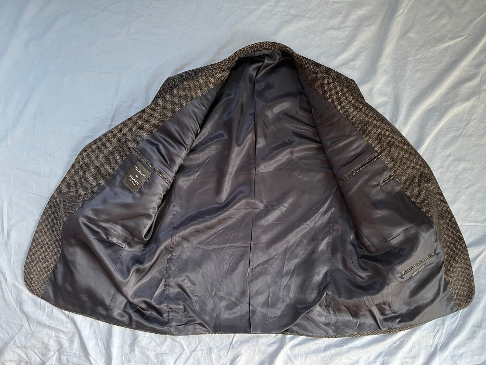 Tallia Uomo Navy Brown Tweed Barleycorn Sport Coat 38S 100% Wool Union USA 