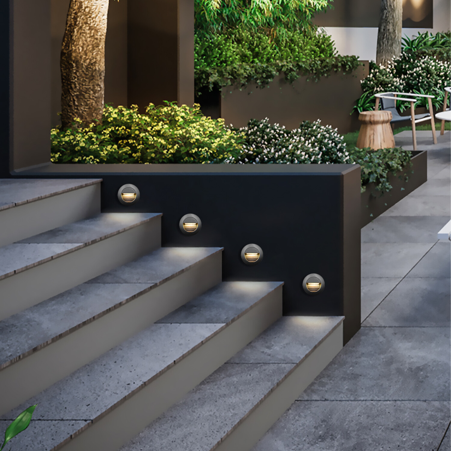 Round LED Wall Recessed Step Stair Lights Indoor Outdoor Warm White