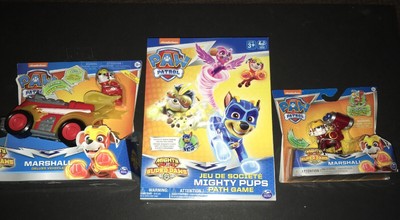 PAW PATROL MIGHTY PUPS PATH GAME & 2 PAW PATROL MIGHTY PUPS MARSHALL TOYS NEW