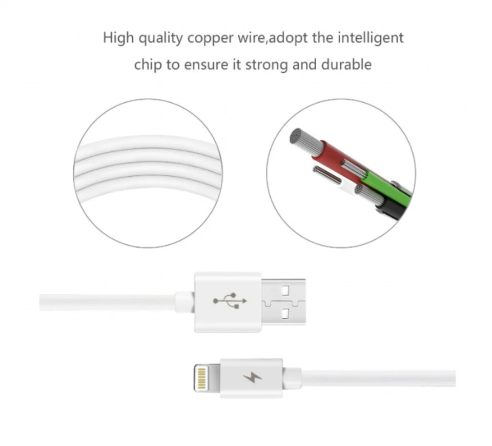 Cable de datos USB 2.0 de 8 pines de material PVC 3,3 PIES en blanco y embalaje simple Foto 4 de 4