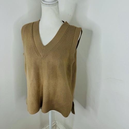 Sportsgirl Tan Knit Vest Size S M Oversized V Neck Capsule Wardrobe Old Money - Picture 4 of 10