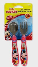 2 PIECES DISNEY JUNIOR MICKEY PLUTO STAINLESS STEEL TODDLER UTENSIL SET. 9M