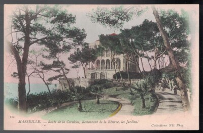 1900-1905 RESTAURANT DE LA RESERVE LES JARDINS MARSEILLE FRANCE HAND COLORED PC