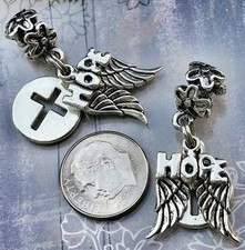 2PC Christmas Angel Wings Hope Christian Holy Cross Dangle Beads Bracelet Charms