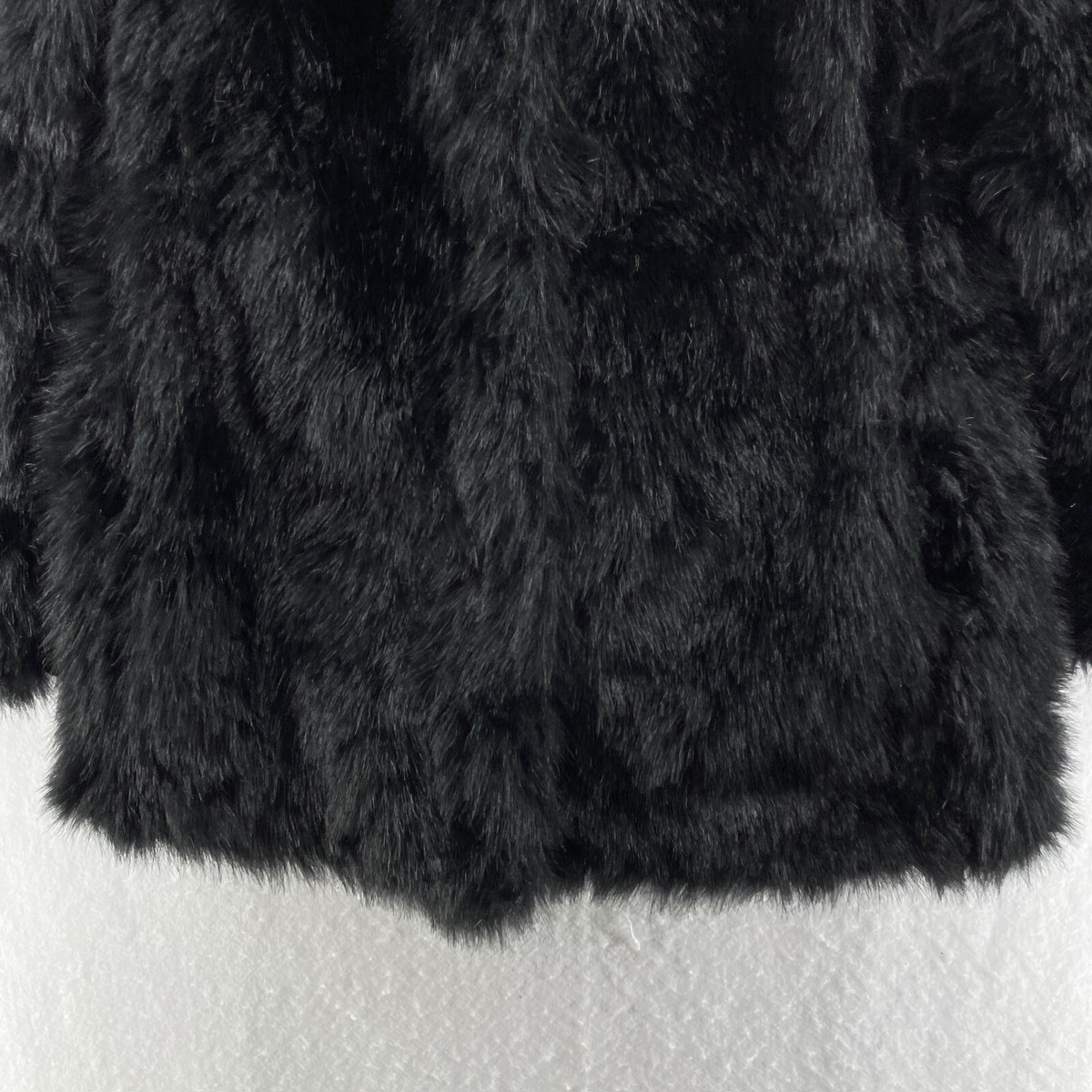H&M Women's Jacket Sz 4 Black Faux Fur Coat Long Sleeve