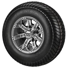 (4) Golf Cart 205/65-10 6Ply Street Tires on 10x7 Gunmetal Gray Tempest Wheels