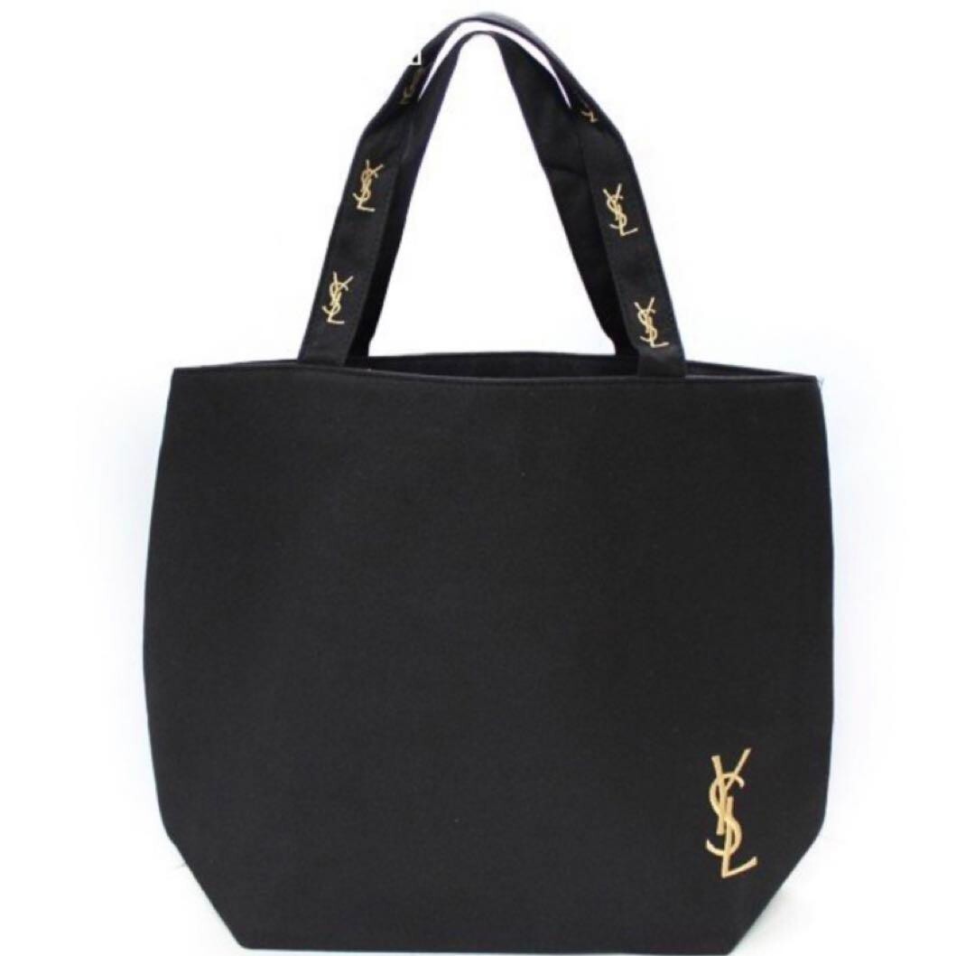 Yves Saint Laurent Novelty Tote Bag Black Gold Embroidery