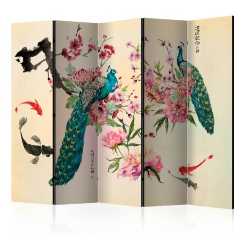 Folding Screen Room Divider Non-Woven Printed JAPAN PEACOCK FLOWERS p-C-0002-z-c - Picture 1 of 3