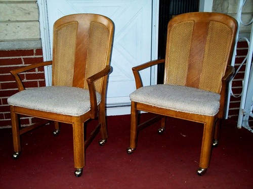 2 Arm CHAIRS Vintage Bernhardt Cane Back Rolling Dining Room Kitchen Accent Set - Picture 7 of 17