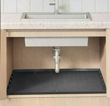 Under Kitchen Sink Mat Tray Liner 34x22, Spill-Proof Holds 2 Gals Of Water