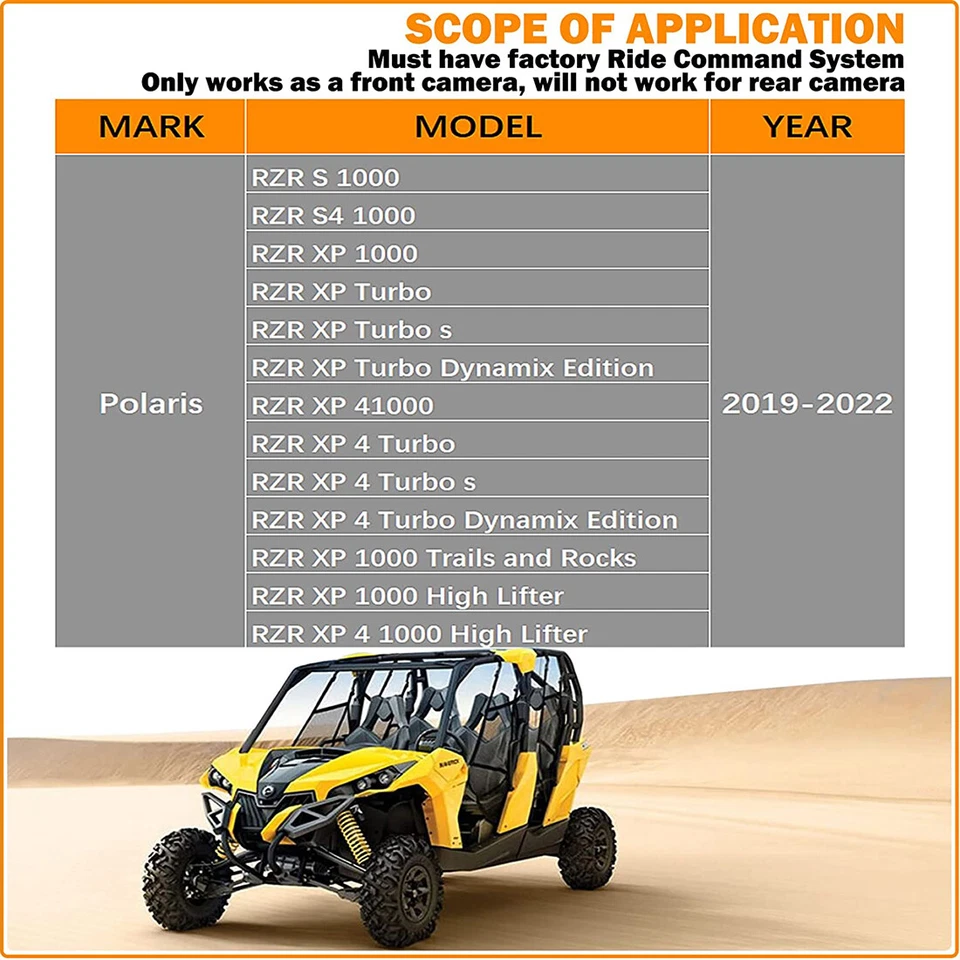 Фронтальная камера для Polaris RZR 7 дюймов с заводской установкой Ride Command System Plug Play - Изображение 2 из 4