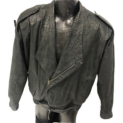 Vtg 80's Ground Zero Black Crackle Suede Leather Rocker Coat Vtg 80's Ground Zero Black Crackle Suede Leather Rocker Coat