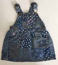 OshKosh B  gosh Denim Patchwork Overall Jumper Dress 18m Pink Stitched Butterfly