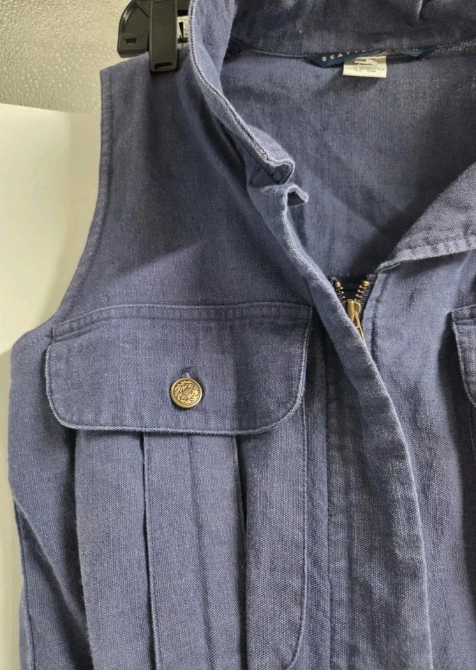 Seattle Gear Women's Romper Blue Cotton Linen Playsuit Colorblock - Image 3 of 4