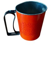 Vintage Mid-Century Androck Flour Sifter Red Orange Floral Pattern Read