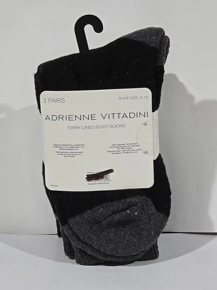 Meias Bota Feminina Adrienne Vittadini Sapato Tamanho 5-10 3 Pares NOVO Preto/Cinza - Imagem 2 de 4