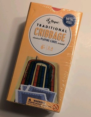 Cribbage Board Game Set Storage Fun Table Wooden Board Metal Pegs Ages 8+ NEW