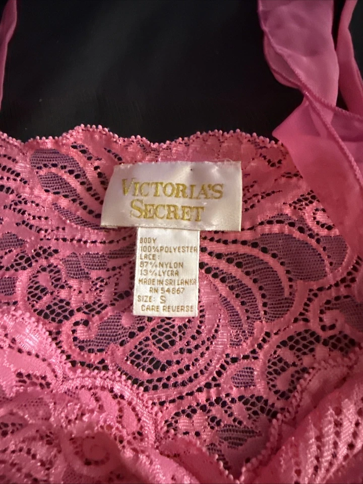 De Colección Y2K Victoria’s Secret Seda Encaje Babydoll Vestido Sin Mangas Rosa Transparente Corbata Frontal S Foto 2 de 3