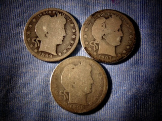 Lot Of 3 Barber Silver Quarters 1892 o 1899 p 1907 o A5