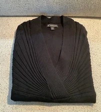 INC International Concepts Women's Black Ribbed Surplice Sweater SZ M NWOT
