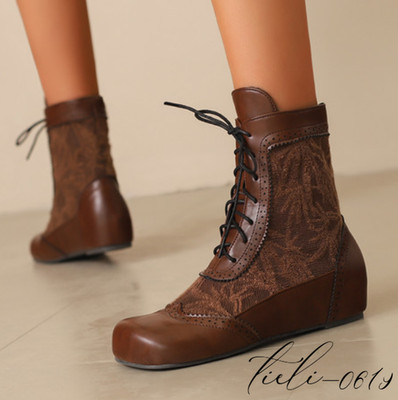 Plus Size Ladies Women's Lace Up Square Toe Ankle Boots Spring Fall Shoes Chic