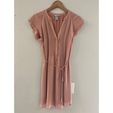H&M Pink Pintuck Flutter Sleeve Tie Waist Mini Dress Womens Size 6 Dusty Rose