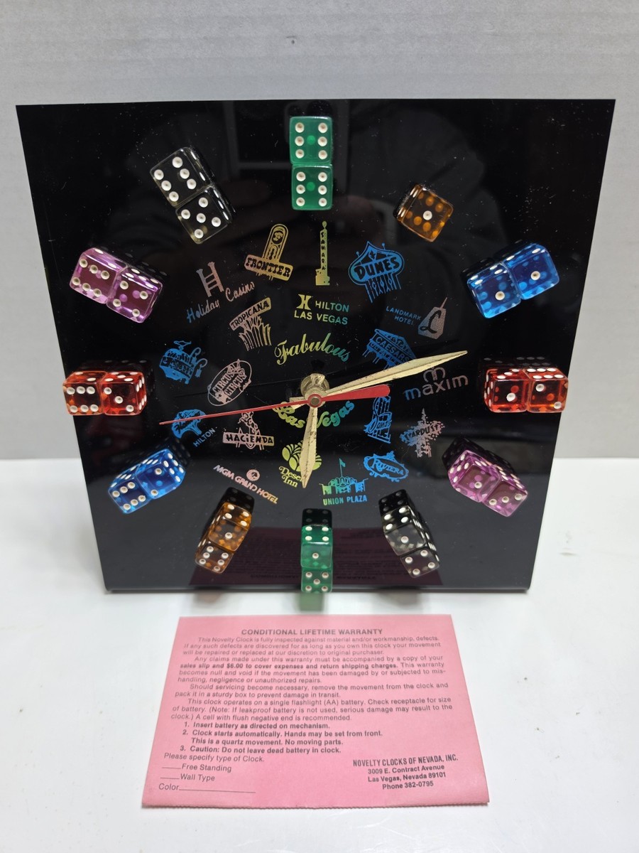 Vintage Casino Fabulous Las Vegas Colorful Dice Clock Retired