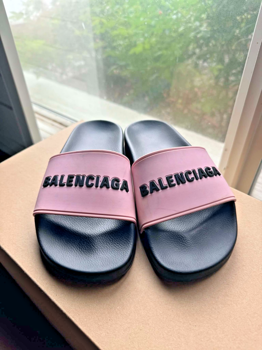 Authentic Balenciaga Women's Pool Slides – Pink/Black – Size EU 35