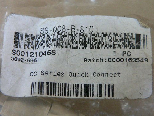 Swagelok 1/2" Od Tube Stainless Steel Quick Connect Body Fitting Ss-Qc8-B-810 - Picture 3 of 3