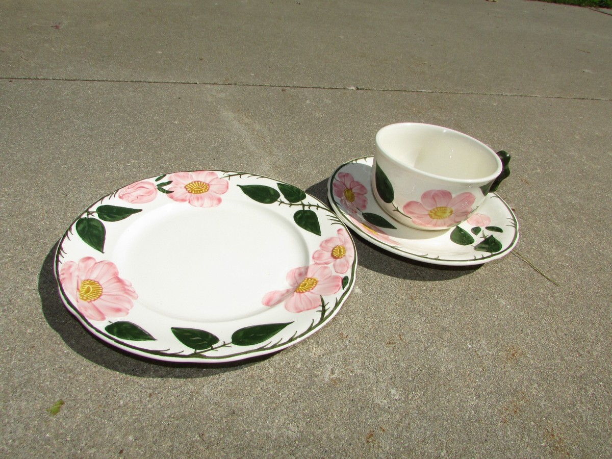 Villeroy & Boch 花柄皿とカップセット　ペア Set of 3 Vintage Villeroy & Boch 1748 Pink WILD ROSE Snack Plate